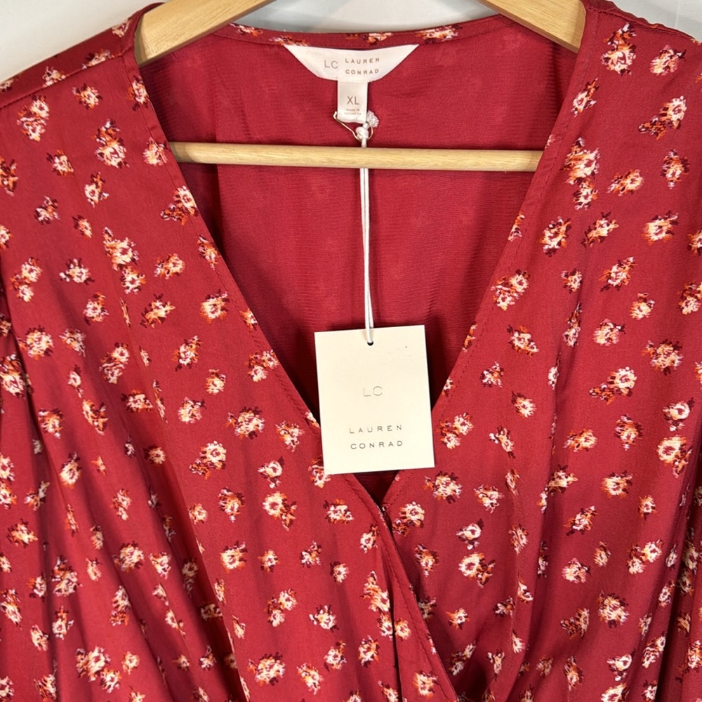 LC Lauren Conrad Red Long Sleeve Sundress - Picture 8 of 9